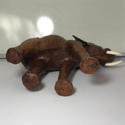 Leather Elephant Figurine with Plastic Tusks