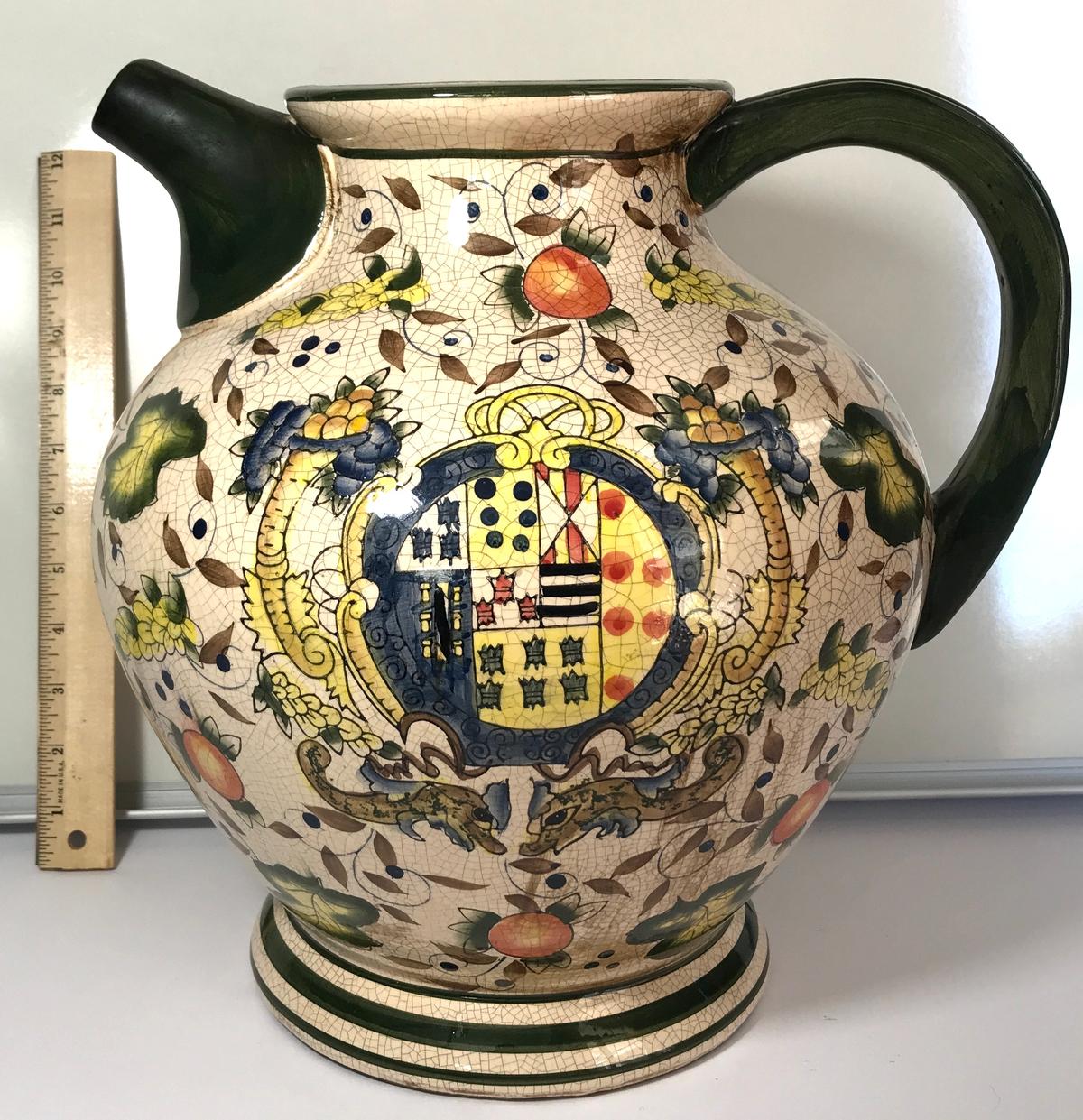 Large Decorative Ceramic Pitcher with Crazed Design