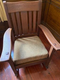Antique Misson Style Wooden Rocking Chair by “The Harden Line” Camden, NY