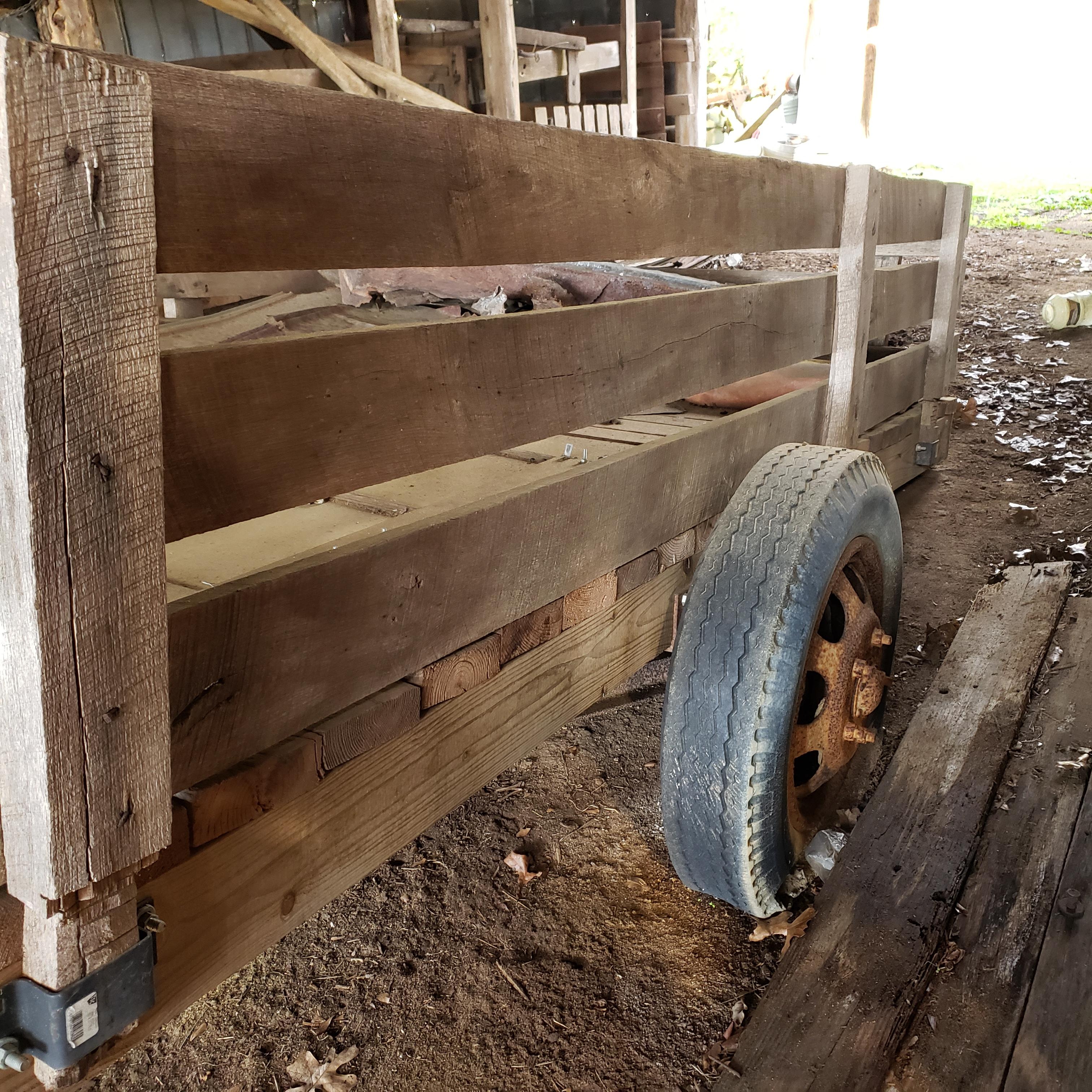 Farm Trailer and Contents with Side Plank Walls