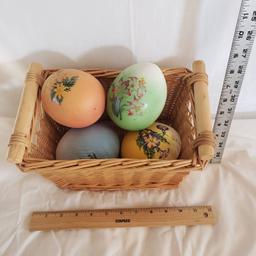 Basket with 4 Ceramic Decoupage Eggs