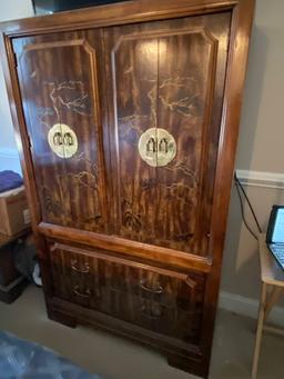 Oriental Style Wooden Wardrobe with Brass Hardware