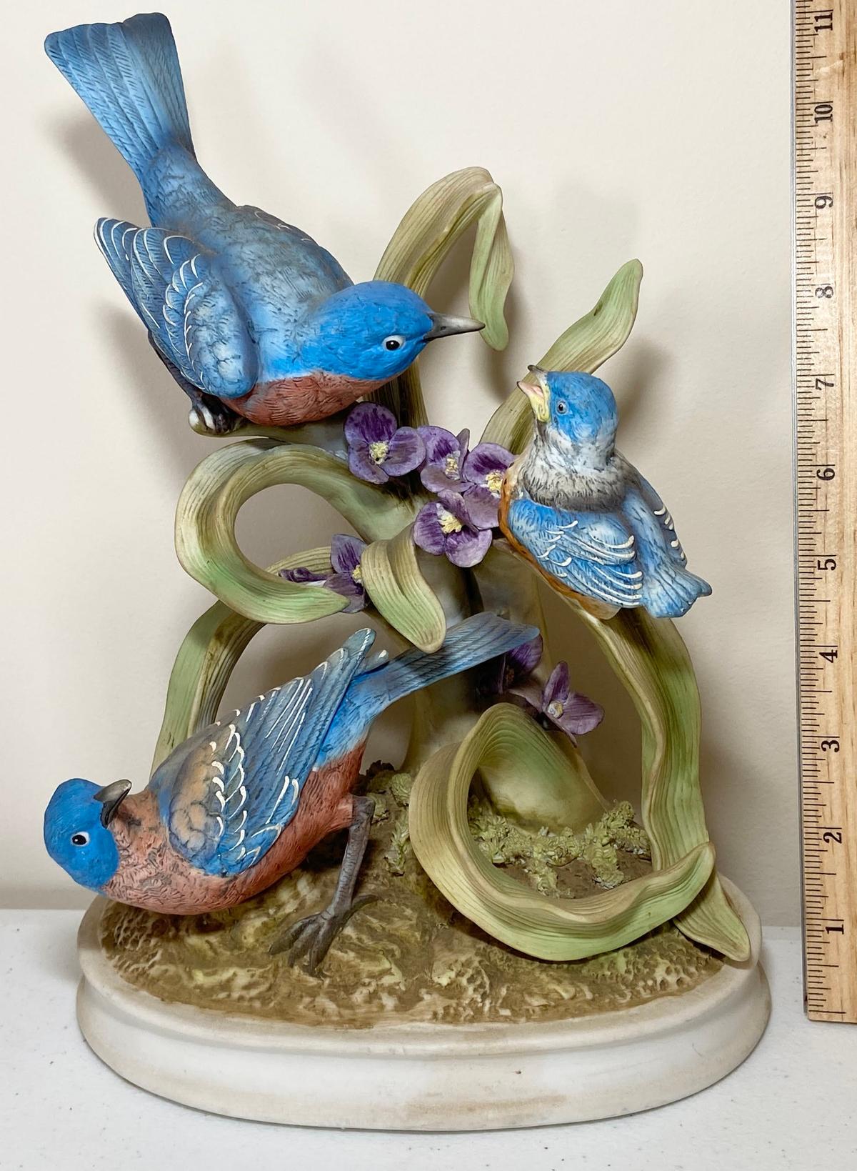 Porcelain Andrea by Sadek “Family of Blue Birds” Large Figurine