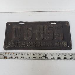 Vintage Metal Embossed South Carolina 1929 License Plate Tag