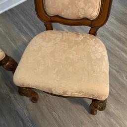 Set of 4 Nice Wooden Dining Chairs with Carved Queen Anne Legs & Soft Upholstered Seats