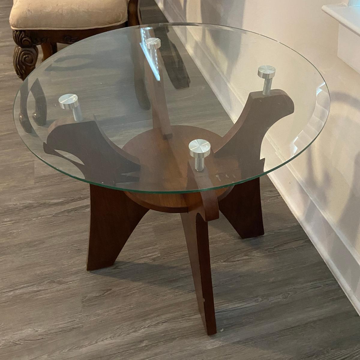 Nice Wooden Round Glass Top Side Table