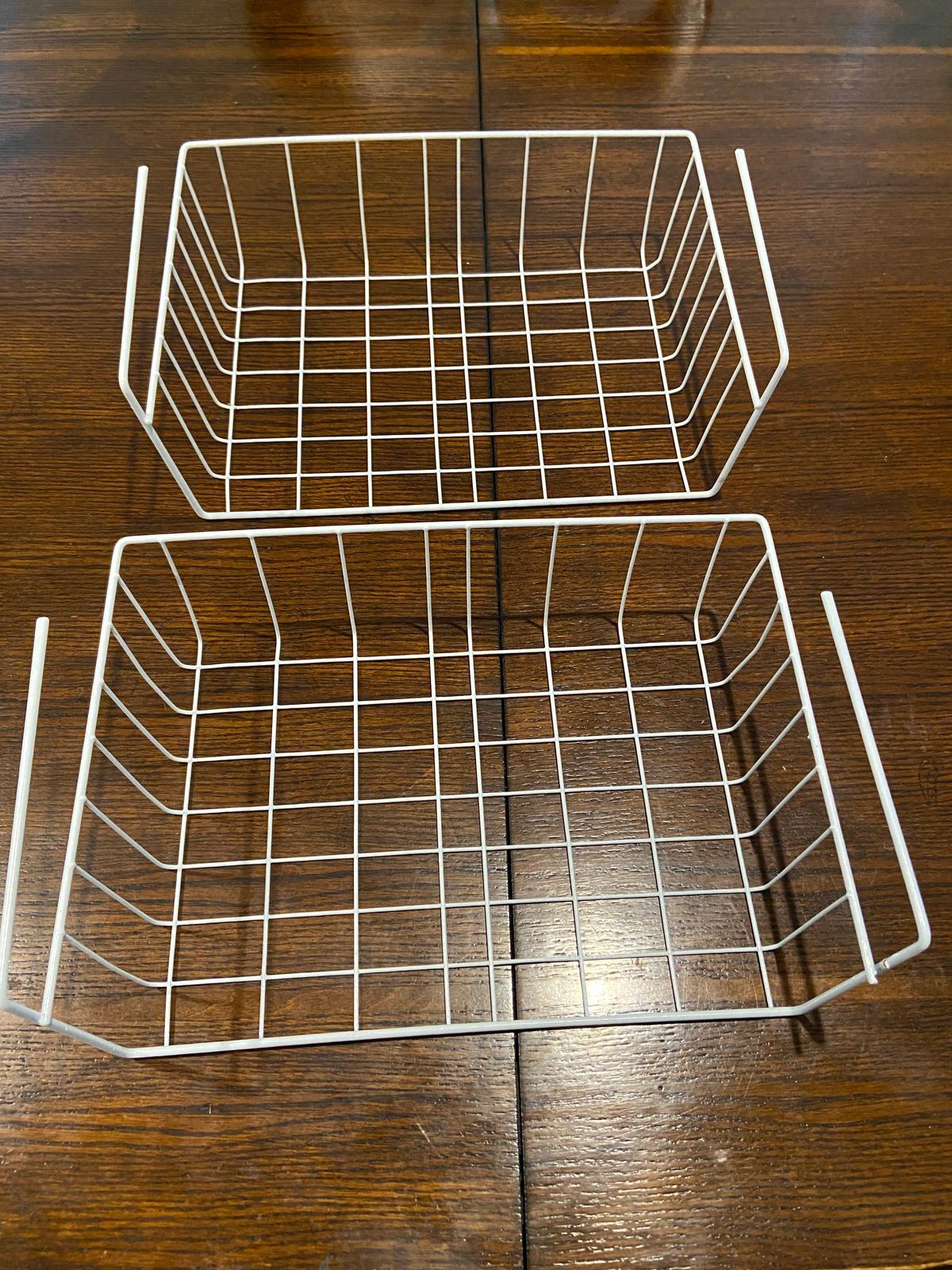 Pair of White Wire Cabinet Organizing Shelves