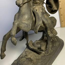 Antique Cast Metal Statue of Viking Warrior Riding Horse