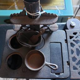 Vintage Salesman Sample Crescent Cast Iron Wood Stove and Accessories