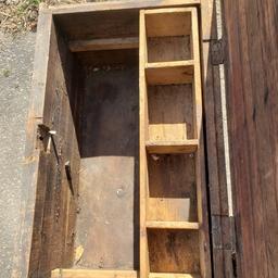 Antique Wood Tool Box with Removable Tray, Brass Screws and Corner Molds