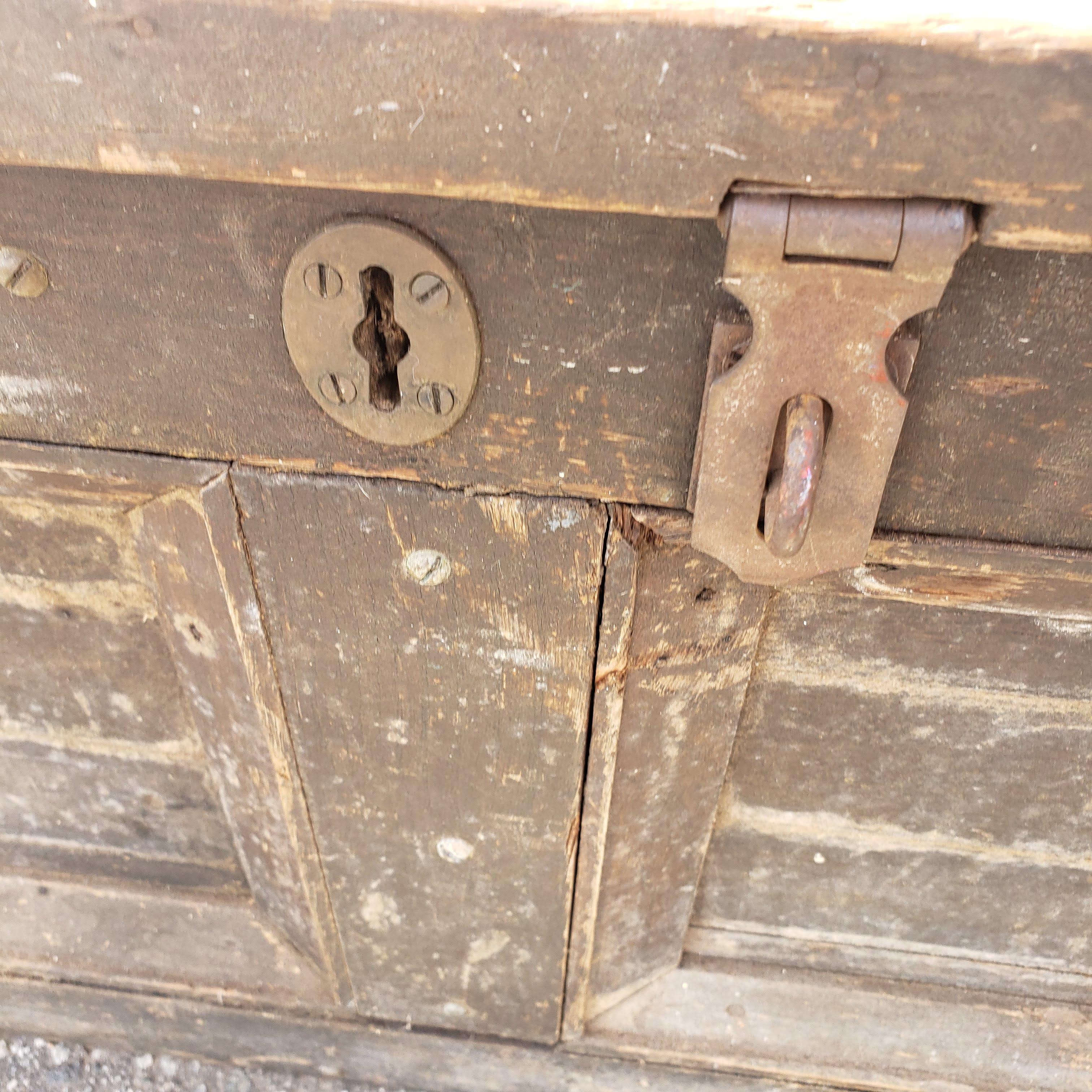 Antique Wood Tool Box with Removable Tray, Brass Screws and Corner Molds