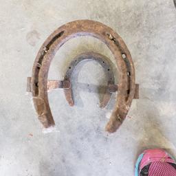 Vintage Horse Shoe Rack and Fireplace Tools with Horseshoe Ends