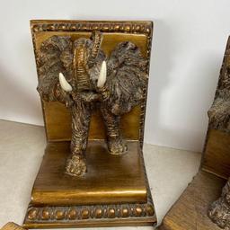 Pair of Molded Resin Bronze Tone Elephant Bookends