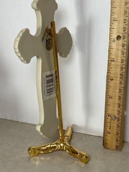 Porcelain Cross on Brass Stand