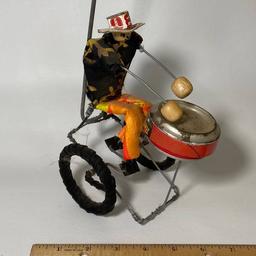 Folk Art Drumming Bicycle Rider on Pull Handle