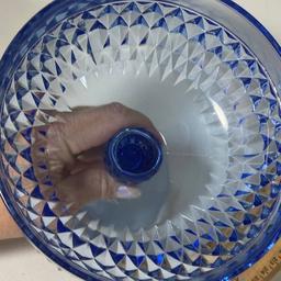 Vintage Blue Glass Pedestal Bowl with Diamond Pattern