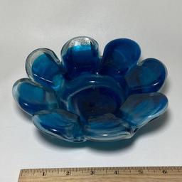 Cobalt Art Glass Flower Ashtray/Dish