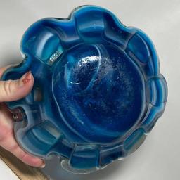 Cobalt Art Glass Flower Ashtray/Dish