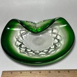 Folded Art Glass Dish with Green Edges