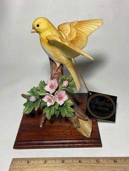 Andrea by Sadek Porcelain Canary Figurine on Wooden Base