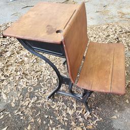 Beautiful Wood and Metal Antique School Desk