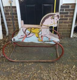 Vintage Wooden Rocking Horse with Original Paint