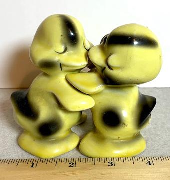 Pair of Porcelain Hugging Duckling Salt and Pepper Shakers by Jan Tellingen