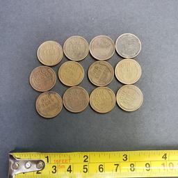 Lot of 12 Wheat Pennies Assorted Dates