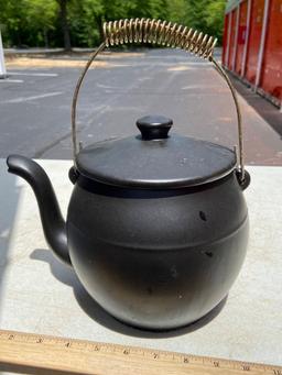 McCoy Pottery Matte Black Teapot Kookie Kettle with Handle Signed on Bottom