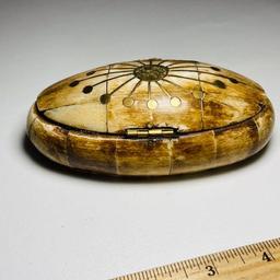 Impressive Oval Bone Hinged Trinket Box with Brass Embellishments