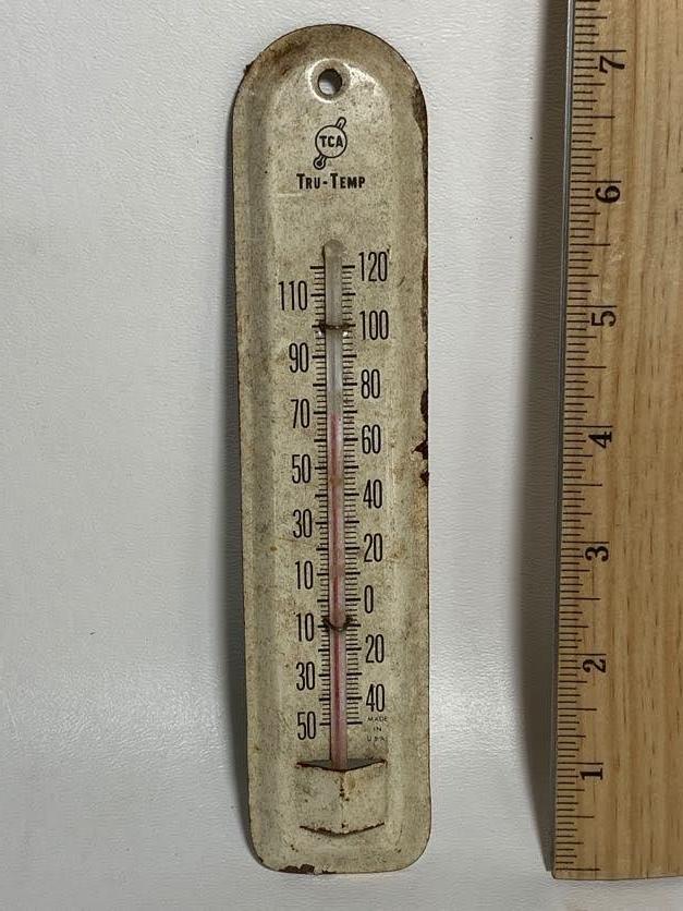 Small Vintage Tru-Temp Metal Thermometer Made in USA