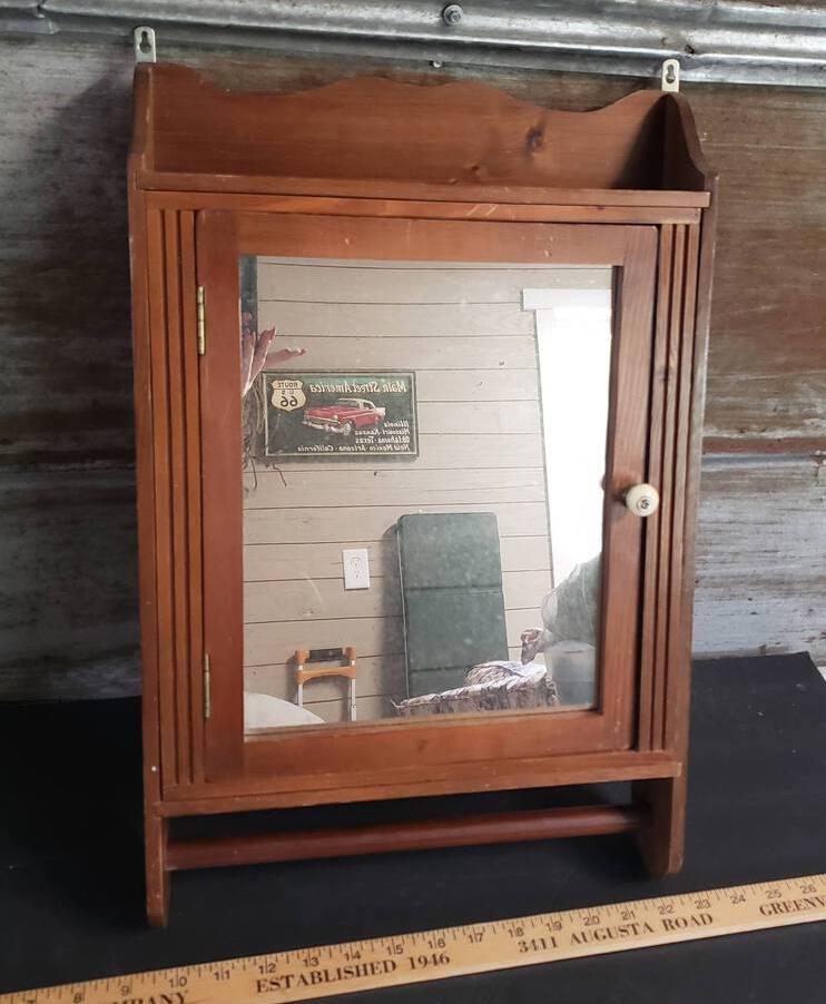 Vintage Wood Medicine Cabinet with Towel Bar  