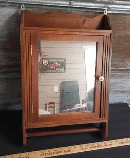 Vintage Wood Medicine Cabinet with Towel Bar  