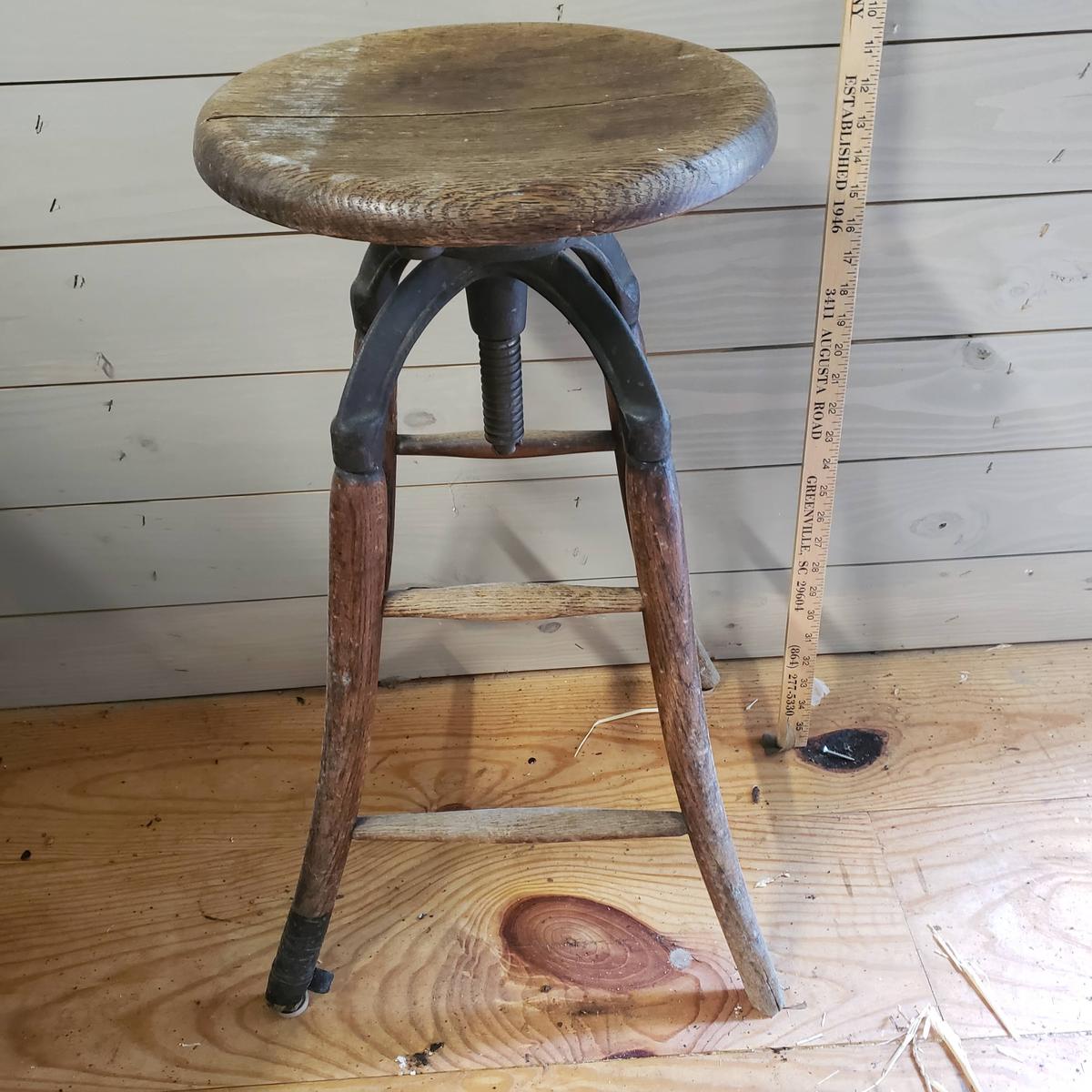 Vintage Adjustable Height Swivel Wood Stool
