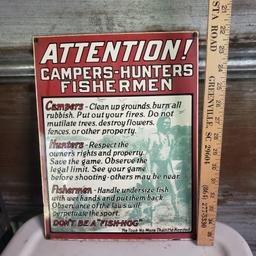 Vintage Heavy Metal Sign “Campers - Hunters - Fishermen”