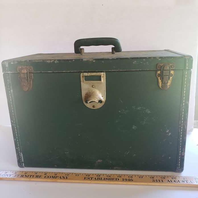 Vintage Vacation Travel Cooler with Bottle Opener, Dark Green