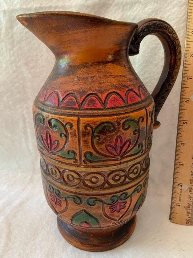 Pottery Pitcher with Ornate Design Made in Japan