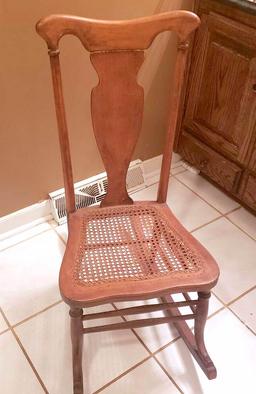 Vintage Caned Seat Wooden Rocking Chair 