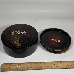 Plastic Coaster Set with Floral Design with Plastic Case