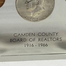 1916-1966 Camden County Board of Realtors Lucite 1964 Coin Set Paperweight