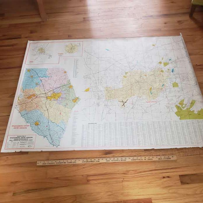 Large Vintage Map of Spartanburg County by Champion Maps