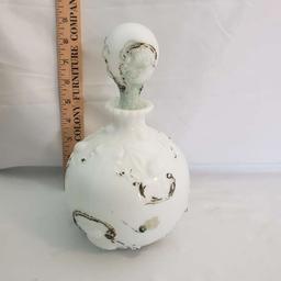 Beautiful Ornate Vintage Floral Milk Glass Bottle with Stopper