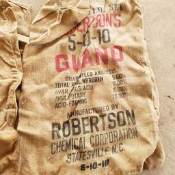 Lot of 5 Robertson’s Brand 5-10-10 200 Lbs. Fertilizer Burlap Bags