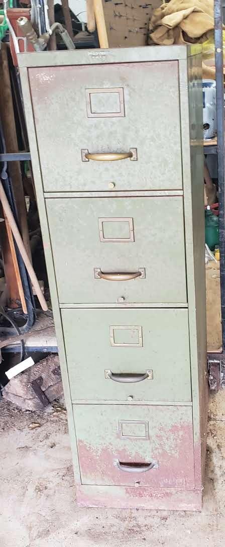 Vintage Army Green 4 Drawer Metal Filing Cabinet