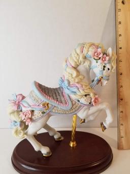 Porcelain Carousel Horse on Wooden Base