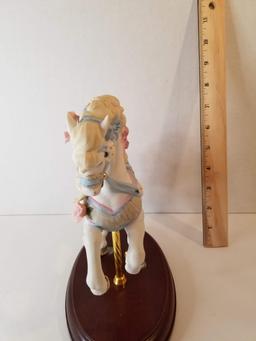 Porcelain Carousel Horse on Wooden Base