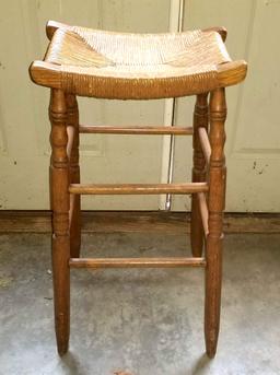 Wooden Curved Seat Bar Stool with Rush Seat