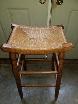 Wooden Curved Seat Bar Stool with Rush Seat