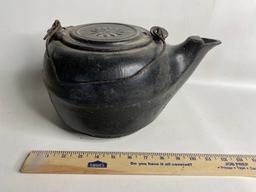 Vintage Cast Iron Kettle w/ Flower Design Embossed on Lid