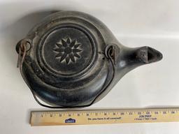 Vintage Cast Iron Kettle w/ Flower Design Embossed on Lid